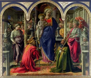 Der Barbadori-Altar: Maria mit dem Kind, umgeben von Engeln, mit dem heiligen Frediano und dem heiligen Augustinus, 1437